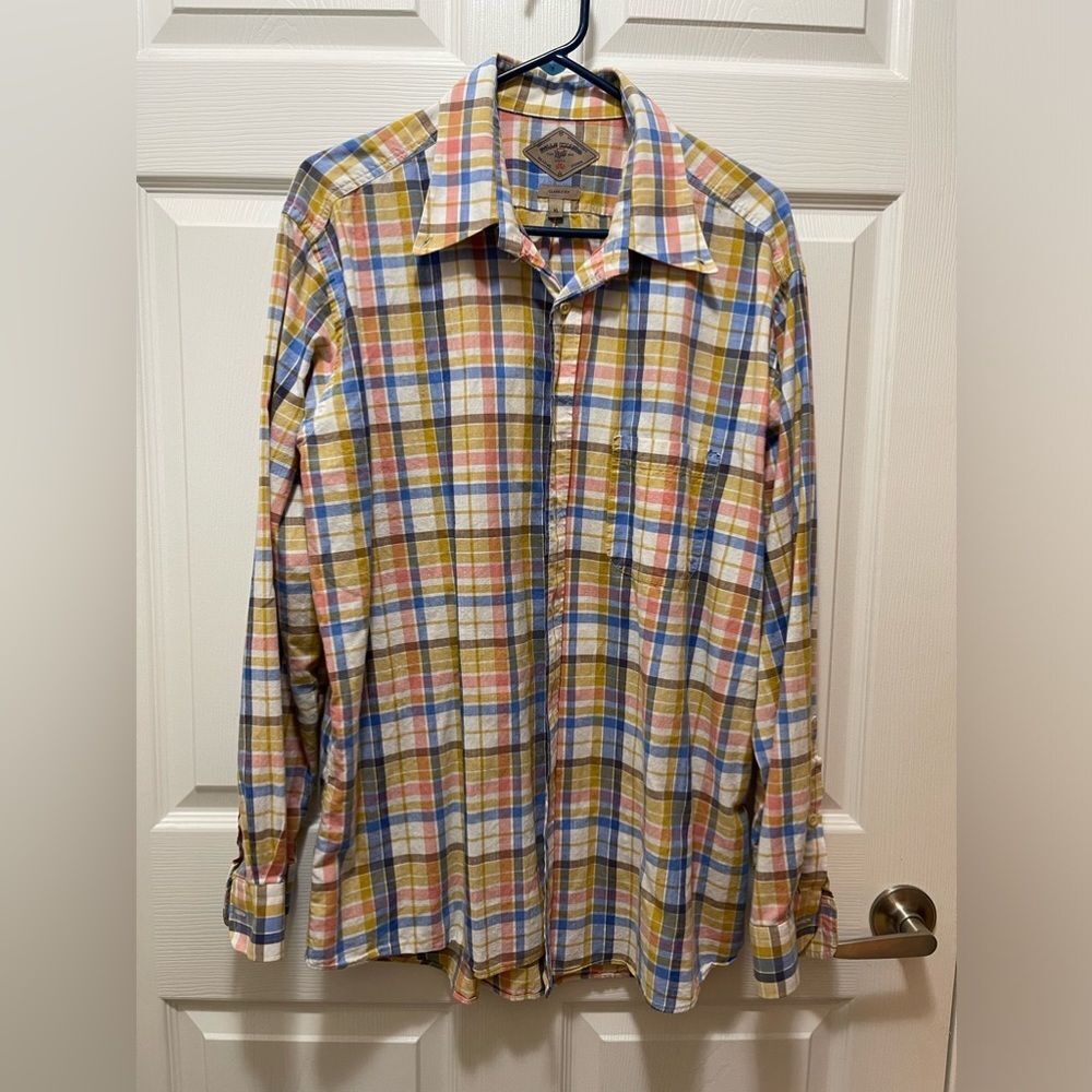 Bills Khakis Men's Long Sleeve Button Dress Shirt Size XL Brown Checkers